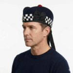 100% Pure Wool Navy Blue Diced Black & White Glengarry Hat