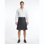 Active Men Black Denim Kilt with Fastening Straps