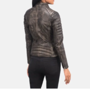 Adalyn Quilted Distressed Brown Leather Biker Jacket - Image 2