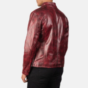 Alex Distressed Burgundy Leather Jacket - Image 2