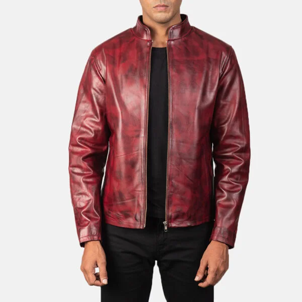 Alex Distressed Burgundy Leather Jacket Alex Distressed Burgundy Leather Jacket - Image 1