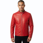 Andria Womens Real Leather Red Quilted Biker Jacket