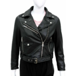 Asymmetrical Small Pocket Zippers Style Leather Jacket For Women