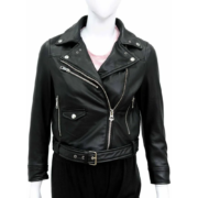 Asymmetrical Small Pocket Zippers Style Leather Jacket For Women