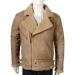 Beige Brown & Black B3 Bomber Leather Jacket With Fake Fur Shearling