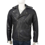 Biker Style Black Leather Jacket For Men