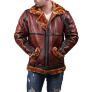 Black And Brown B3 Leather Jacket with Rust Shearling