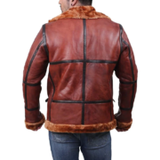 Black And Brown B3 Leather Jacket with Rust Shearling - Image 2