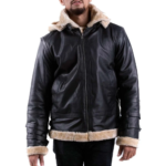 Black B3 Bomber Shearling Jacket With Hoodie for Men