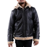 Black B3 Bomber Shearling Jacket With Hoodie for Men