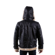Black B3 Bomber Shearling Jacket With Hoodie for Men - Image 2