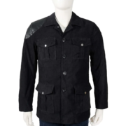 Black Corduroy Jacket With Leather Patch