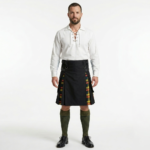 Black Cotton Buchanan Tartan Scottish Utility Cargo Hybrid Kilt