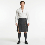 Black Denim Campbell of Thomson Tartan Scottish Utility Cargo Hybrid Kilt