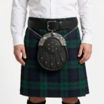 Black Leather Dress Sporran with Cantle and studded targe design