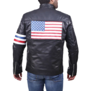 Black Leather Jacket USA Flag Stripes - Image 2