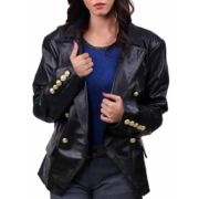 Black Leather Jacket With Stylish Button For Women