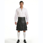 Black Leather Kilt with Detachable Pockets