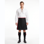 Black Leather Kilt with Red Piping