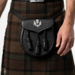 Black Leather Sporran With Thistle Emblem