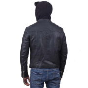 Black Men Solid Leather Jacket - Image 2