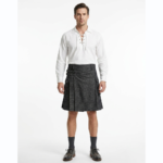 Black Mens Denim Kilt With Cargo Pockets