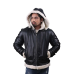 Black Soft And Real Leather Jacket With B3 White Shearling For Men