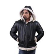 Black Soft And Real Leather Jacket With B3 White Shearling For Men