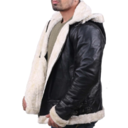 Black Soft And Real Leather Jacket With B3 White Shearling For Men - Image 2