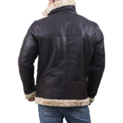 Black Soft B3 Leather Jacket With Golden Shearling - Image 2