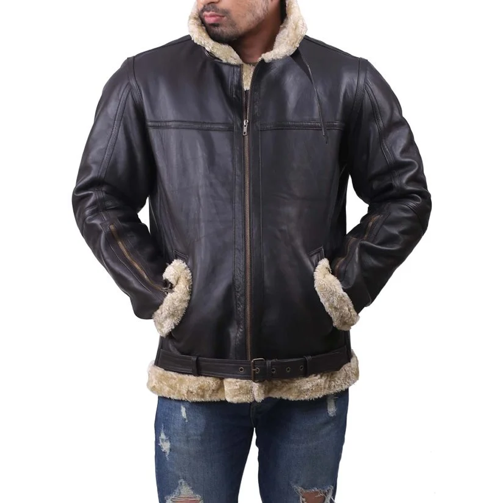 Black Soft B3 Leather Jacket With Golden Shearling Black Soft B3 Leather Jacket With Golden Shearling - Image 1