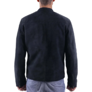 Black Suede Leather Jacket In Neck Collar For Men - Image 2