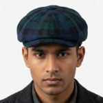 Black Watch Tartan Harris Tweed Men's Newsboy Cap Made in Scotland S-XXL