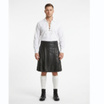 Black leather Utility Kilt In Laces Style