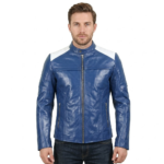 Blue Leather Biker Jacket