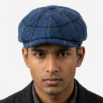 Blue Overcheck Men's Harris Tweed Newsboy Cap Made in Scotland S-XXL
