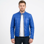 Blue Quilted Stylish Genuine Leather Jacket