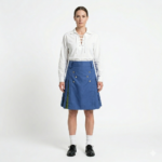 Blue and Olive Green Short Hybrid Kilt with Decorated Apron
