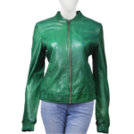 Bright Green Classic Leather Jacket For Women
