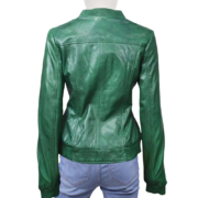 Bright Green Classic Leather Jacket For Women - Image 2