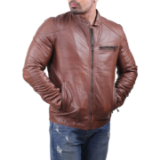Brown Real Leather Jacket With Zipper Pockets