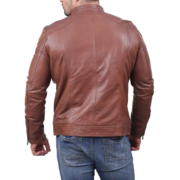 Brown Real Leather Jacket With Zipper Pockets - Image 2