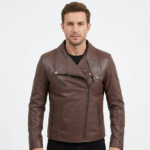 Brown Real Leather Jacket with Antique Zippers