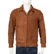 Brown Suede Leather Jacket With Shirt Style Collar
