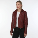 Burgundy Leather Jacket with Asymmetric Zipper