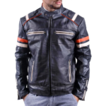 Cafe Racer Retro Black biker Leather Jacket for Men