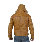 Camel Brown B3 Bomber Shearling Collar Leather Jacket with Viscose Lining - Image 2