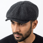 Charcoal Herringbone Harris Tweed Newsboy Cap Made in Scotland S-XXL