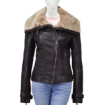 Chocolate Brown B3 Bomber Shearling Collar Leather Jacket For Women