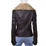 Chocolate Brown B3 Bomber Shearling Collar Leather Jacket For Women - Image 2